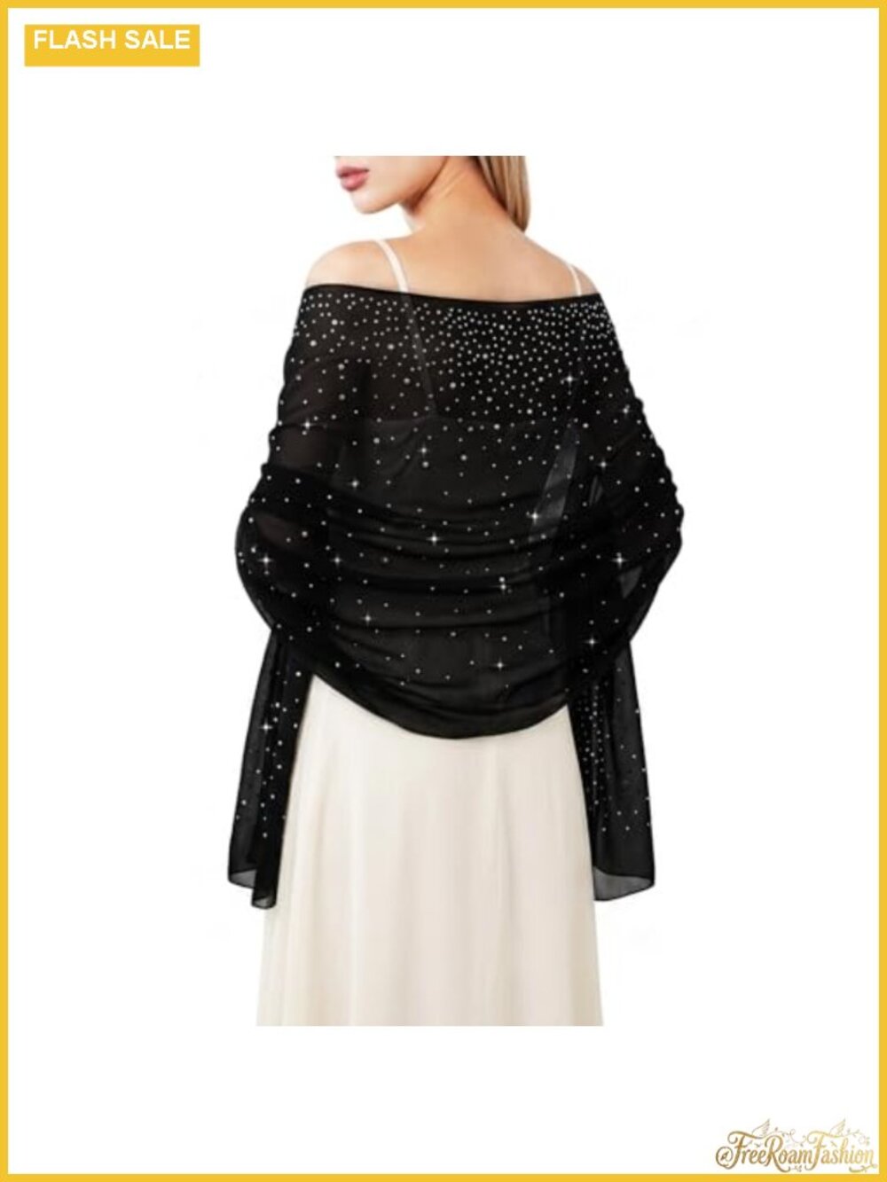 E-Clover Chiffon Shawl Wrap with Crystal Decor for Evening Dresses
